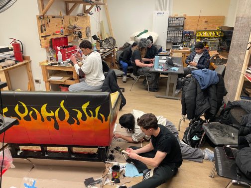 R&D team workbench with prototype build
